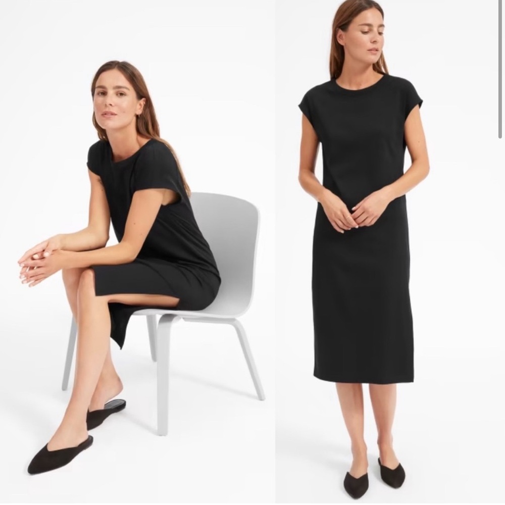 EVERLANE The Luxe Cotton Side-Slit Tee Dress
Black Cap Sleeve Midi Large NWOT